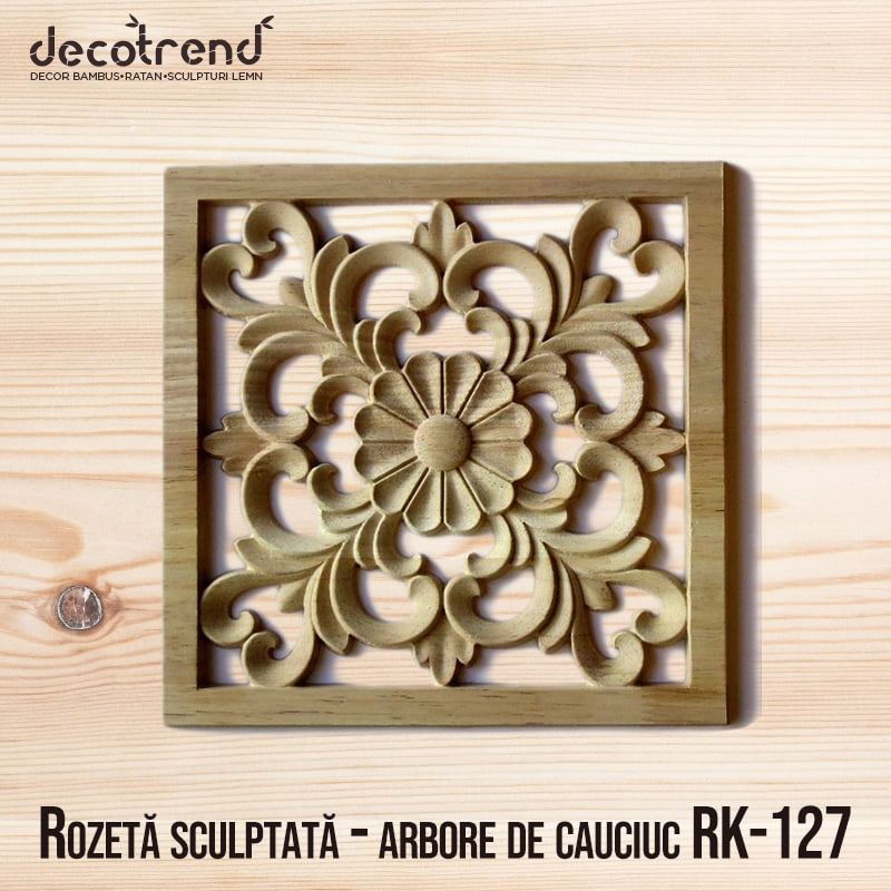 Rozeta sculptata patrata - arbore de cauciuc - RK-127 1 Rozetă sculptată - arbore de cauciuc RK-127