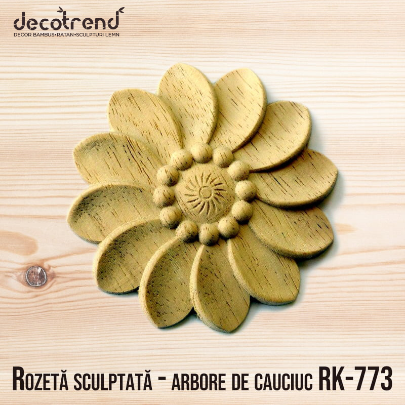 Rozeta Sculptată Decorativă din Lemn de Arbore de Cauciuc RK-773 1 Rozeta Sculptată Decorativă din Lemn de Arbore de Cauciuc RK-773
