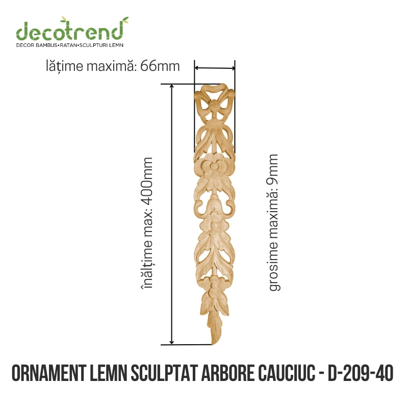Ornament sculptat din lemn de tei D-209 4 Ornament lemn sculptat arbore cauciuc - D-209-40