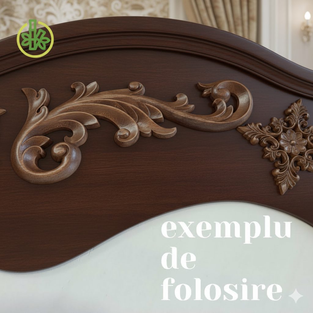 Ornament sculptat din lemn de arbore de cauciuc - element decorativ mobilier D-233 2 Ornament sculptat din lemn de arbore de cauciuc - element decorativ mobilier D-233 - imagine 2