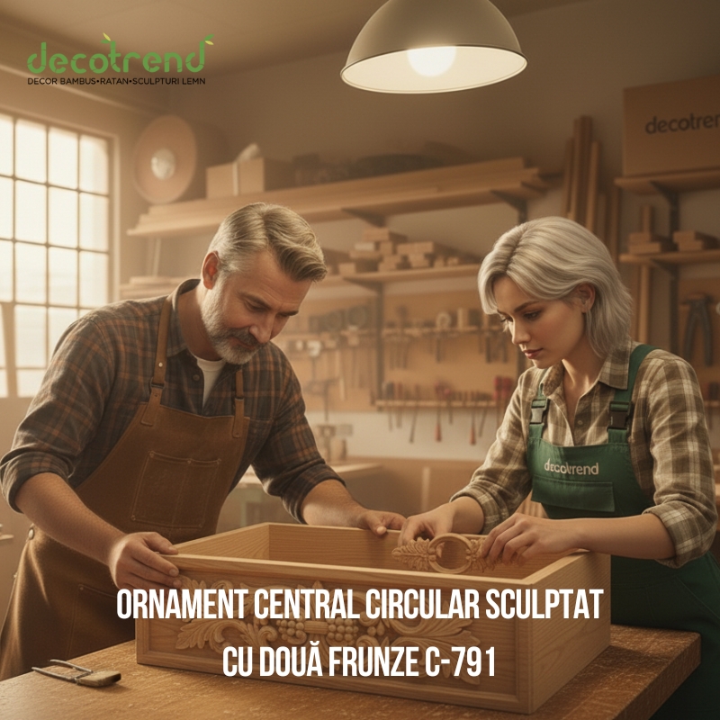 Ornament central circular sculptat cu două frunze C-791 4 Ornament central circular sculptat cu două frunze C-791